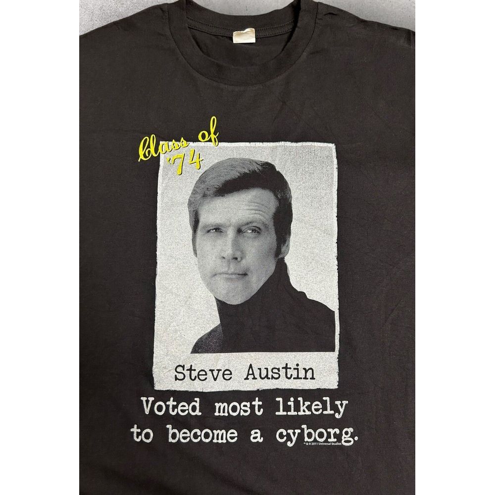 Class of '74 Steven Austin Crew Short Sleeve Size XL Black T‎ Shirt Cyborg